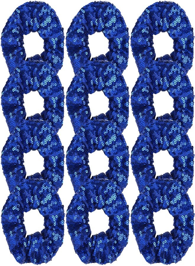 Jeffan 12 Pcs Sequin Hair Scrunchies Hair Bobbles Metallic Elastics Ponytail Holders Hair Wrist Ties Bands Cloth Scrunchies for Show Gym Dance Party Club Girl Women (Blue) - Image 1